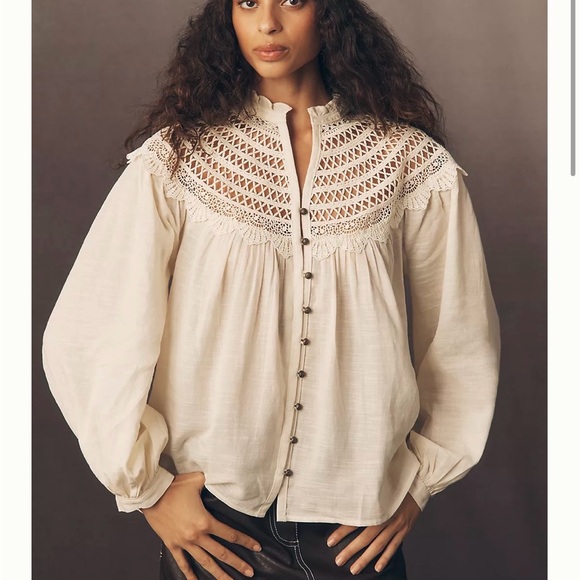Pilcro Tops - NWT Anthropologie Pilco Lace Yoke Peasant Elegant Cream Lace Blouse